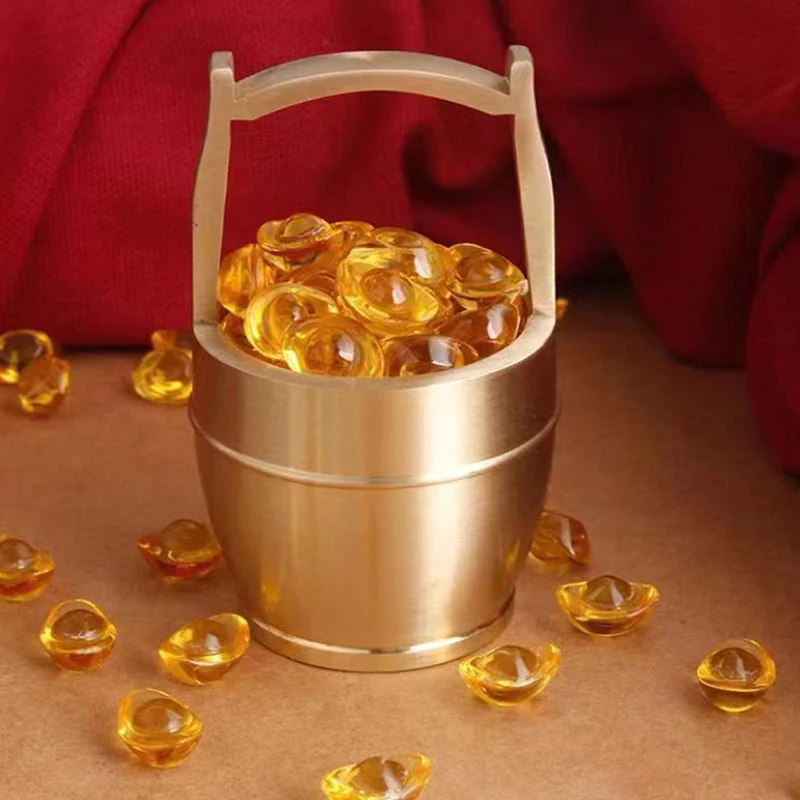 Pure Brass Bucket of Gold Ornament No Ingot Lucky Fortune Craft Feng Shui Ornament Home Desktop Decoration Gift