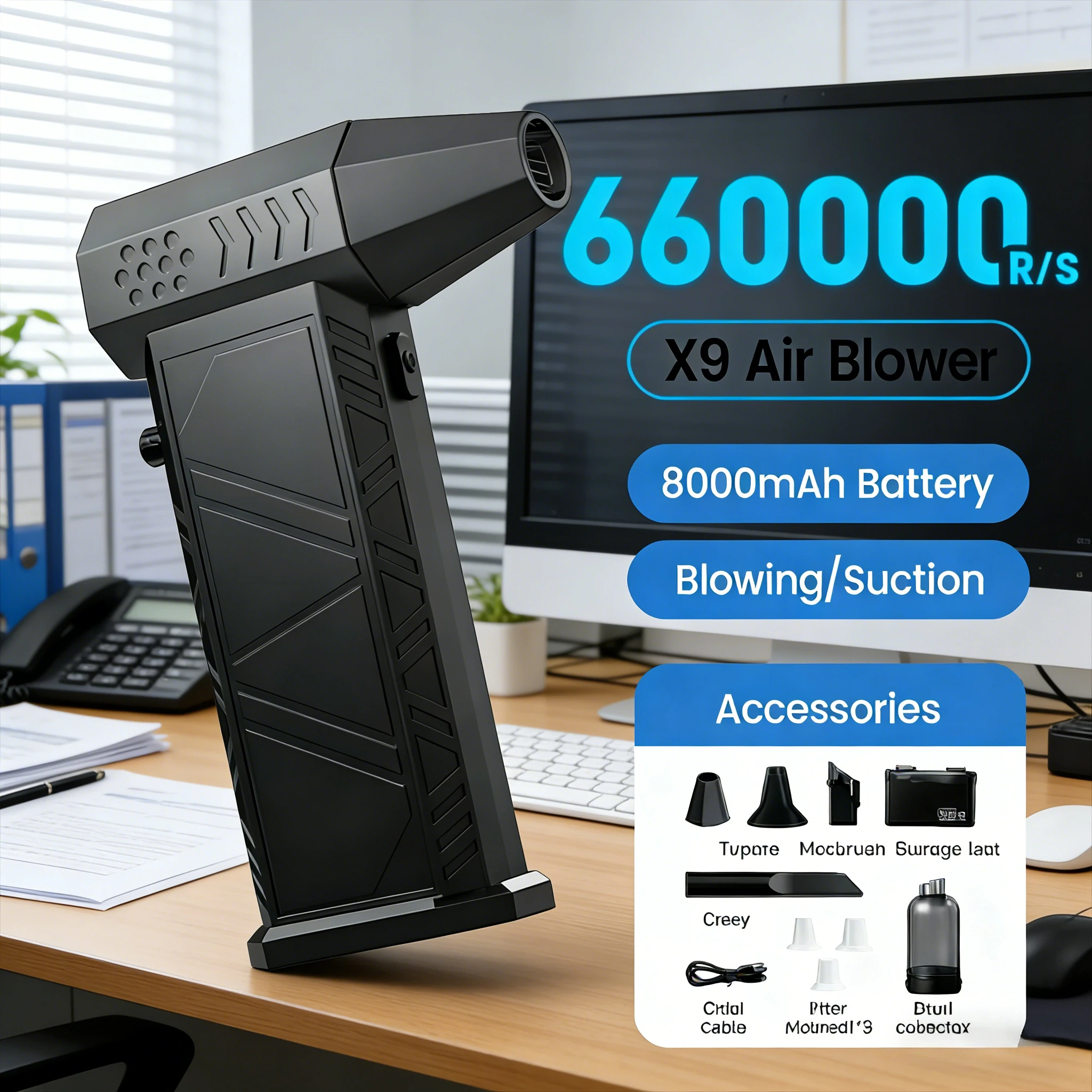 

Воздуходувка X9 Wind Monster 660000RPM с бесщеточным турбодвигателем | Пылесос 2-в-1 для ПК/автомобиля/дома