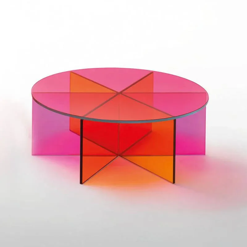 Modern Light Luxury Acrylic Dazzling Coffee Table Combination Designer Gradient Coffee Table Acrylic Round