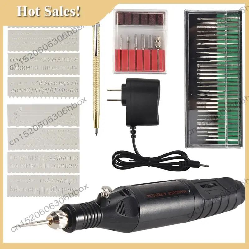 -Harapan Pena Pengukir Elektrik, Kit Alat Ukir untuk Batu Kaca Logam Perhiasan Kayu Plastik dengan Kepala Pemoles, Scriber E