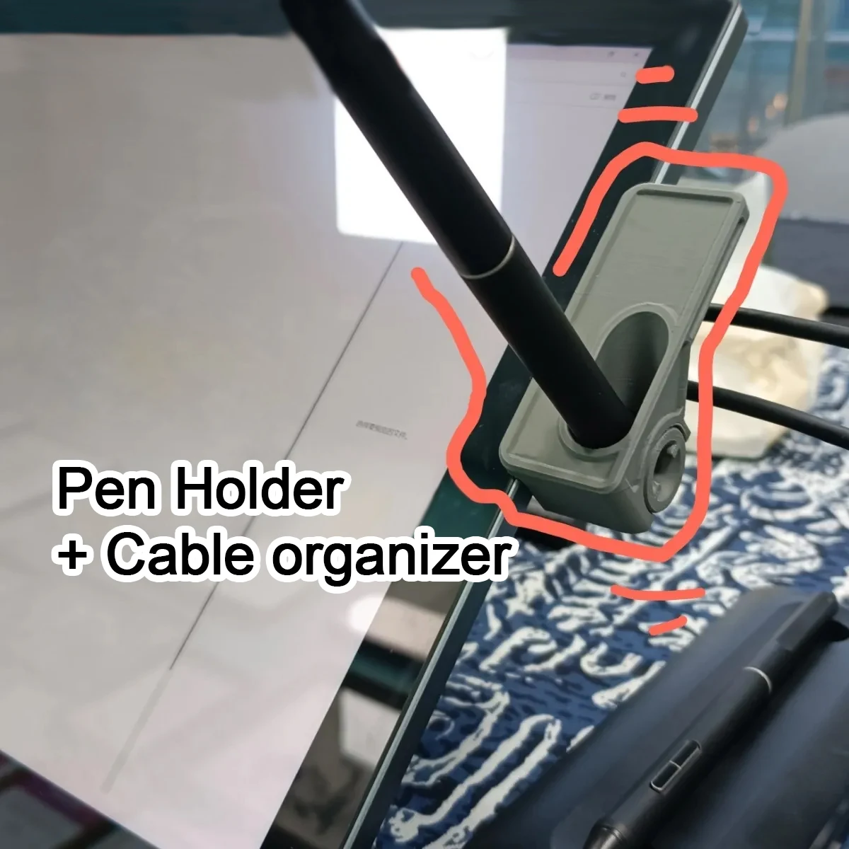 Soporte Lateral para Lápiz Exclusivo para Tableta Digital Huion Kamvas Pro19, Soporte para Lápiz con Organizador de Cables para Tableta de Dibujo