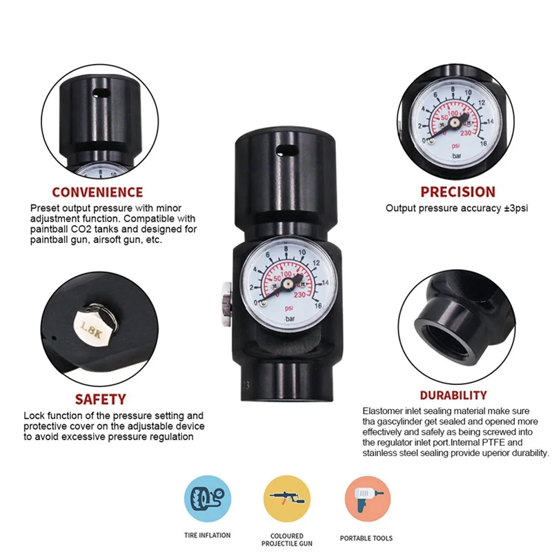 CO2 MINI REGULATOR 0.825inch-14NGO INPUT 1500 PSI OUTPUT 0-130 PSI Co2 Regulator for Pneumatic Tools