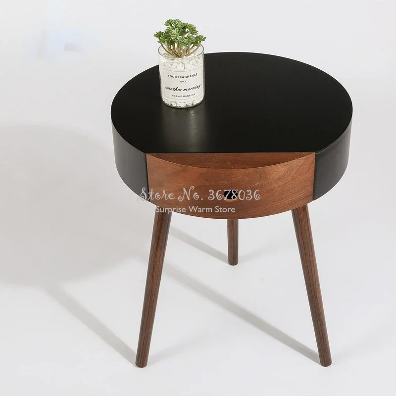 Sofa Side Table Wooden Bedside Tables Round Coffee Desk Living Room Small Nightstand Single-drawer Corner Desks New Arrivals