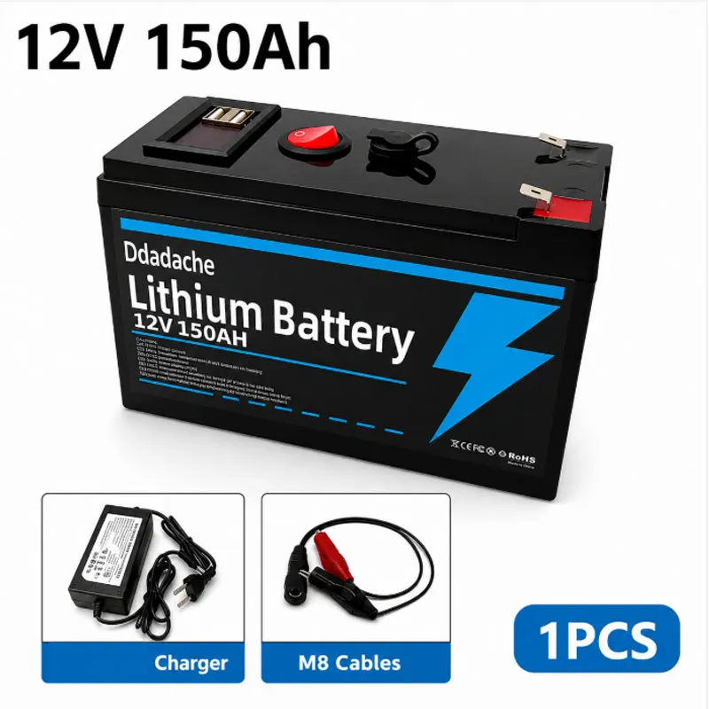 EU-Lagerbestand: 12V 150Ah LiFePO4 Lithium-Batterie mit USB-Anschluss, BMS, Deep-Cycle-Solarbatterie für Solarladung, Fischfinder, Marine, Camping, netzunabhängige Stromversorgung