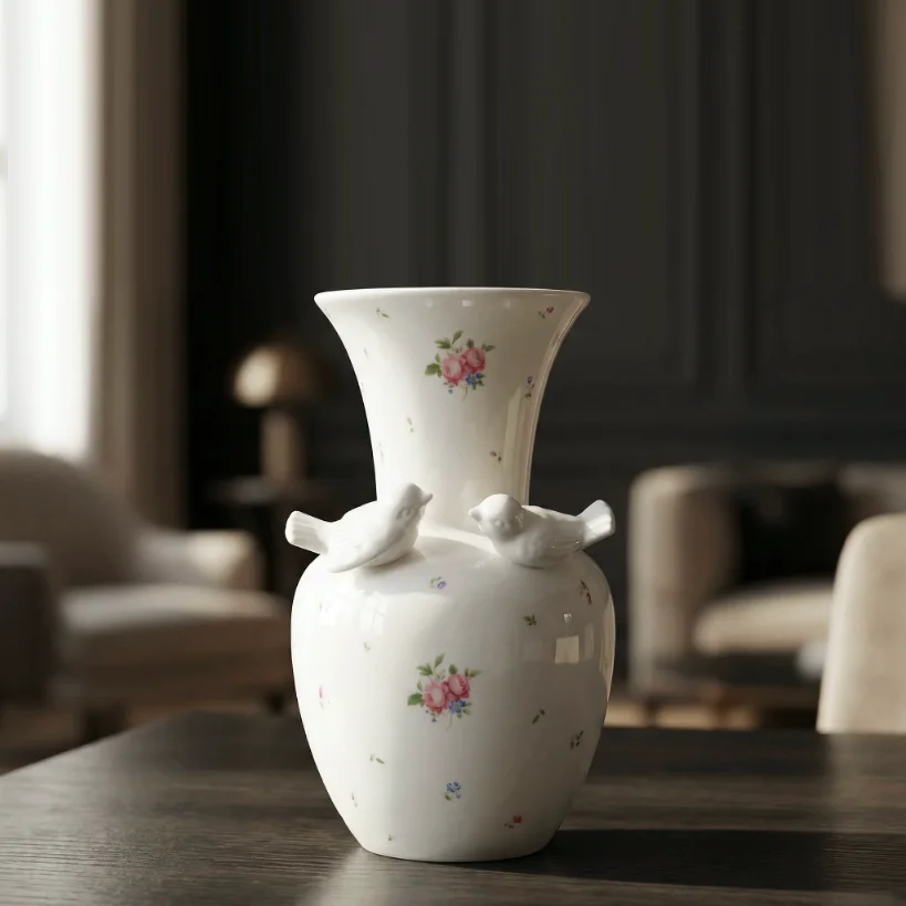 Large-diameter high-temperature ceramic vase with smooth milky white glaze inside and out, suitable for hydroponic peonies and p