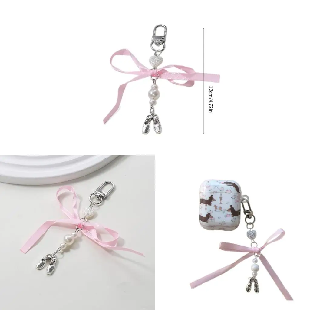 Ballet Shoes Bowknot Charm Keychains Sweet Pendant Hanging Ornament Keyring Backpack Decoration for Women Girls