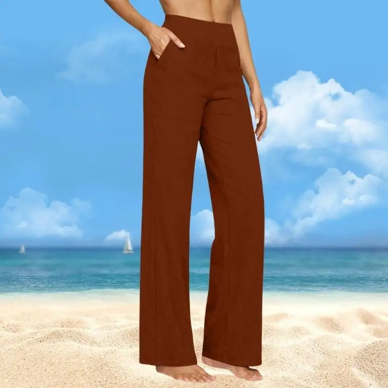 Sports Women's Cotton Linen High Waist Pants for Outdoor and Indoor activity