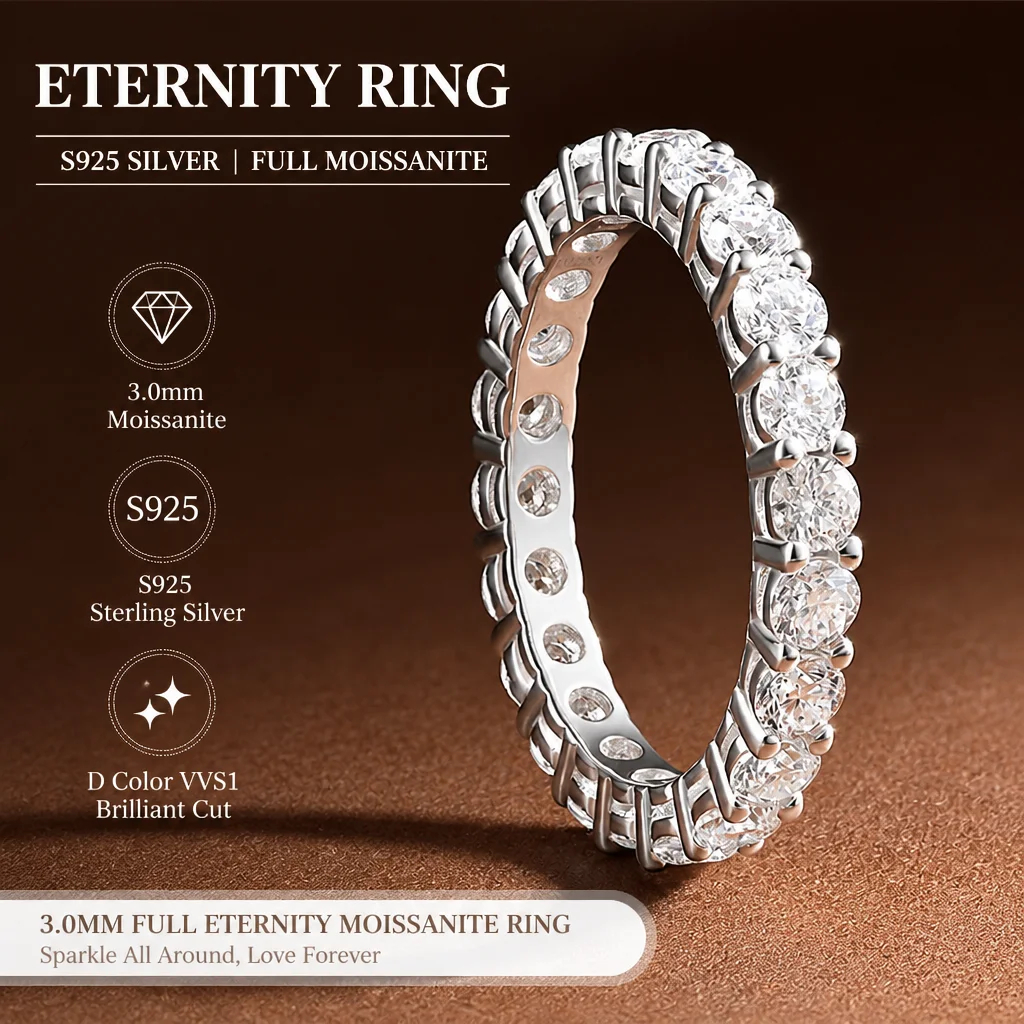 Damen-Moissanit-Ringe mit GRA-Zertifikat S925 Sterling Silber Luxus-Band Funkelnde Ringe Hochzeit Jubiläum Party Geschenke – Detail 3