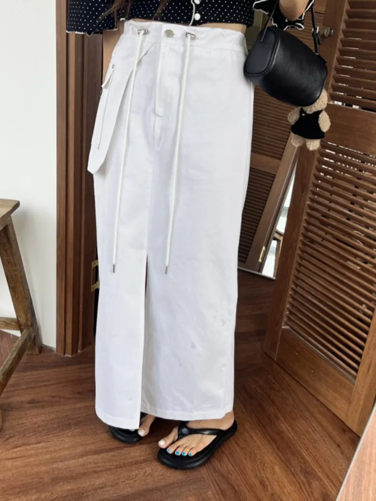 

Chic High Waist Workwear Skirt with Big kets Dstring Side Slit for Women Spring Autumn Season Pure Color Commute S...