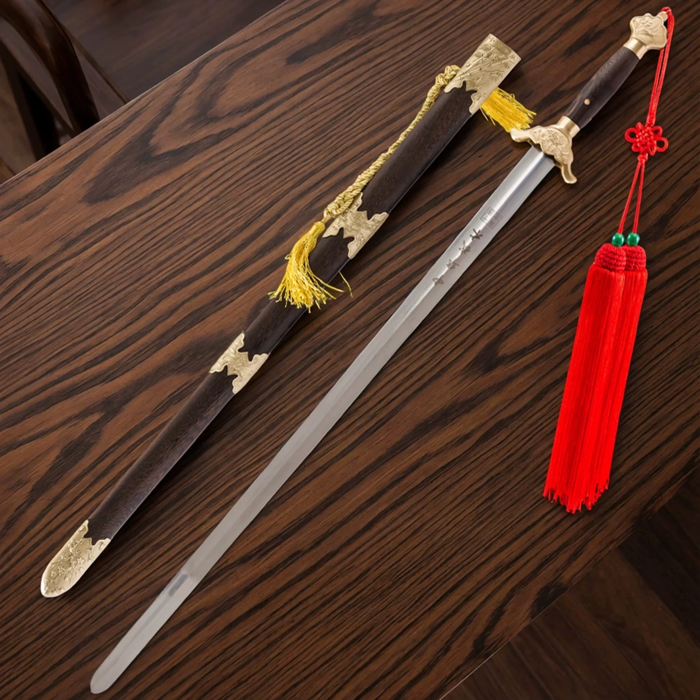 Traditional Chinese Decor Tai Chi Training Sword Stainless Steel Blade Brass Hardware Wooden Scabbard Practice Performance Sword