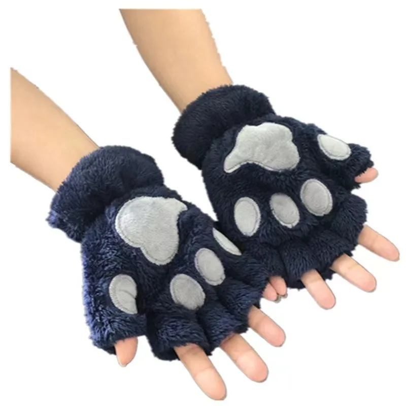 Lovely Plush Cat Claw Paw Gloves Plush Mittens Warm Soft Plush Short Fingerless Fluffy Bear Gloves Costume Half Finger Gloves