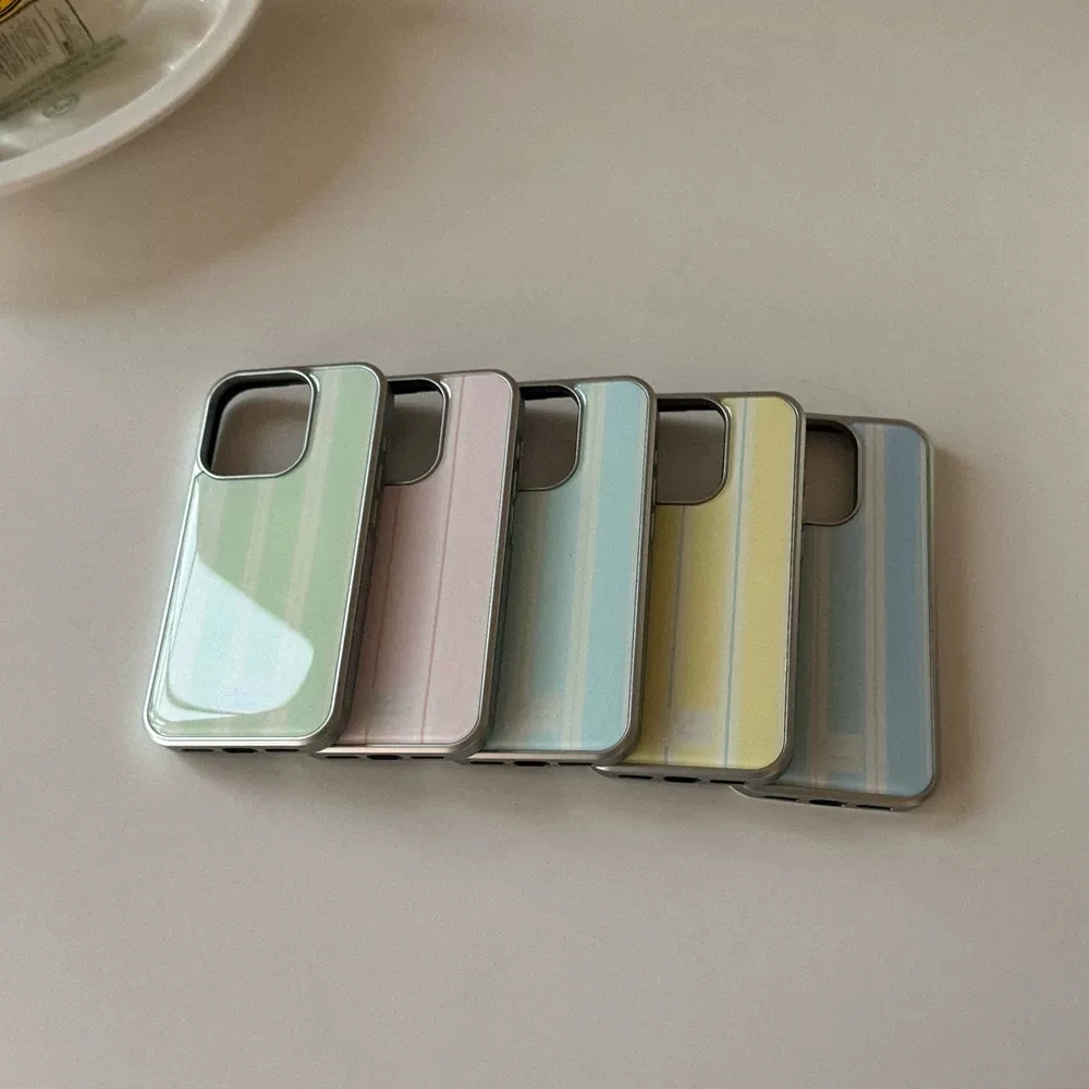 Colored Stripe Lichee Pattern Electroplated Drip Glue Phone Case For Samsung Galaxy S23 FE S24 PLUS S25 ULTRA S26 EDGE Cover view 2