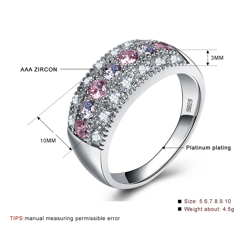 Pink Crystal Engagement Ring With Silver Color AAA CZ Stone Rings for Women Zircon Party Jewelry Gift anillos mujer