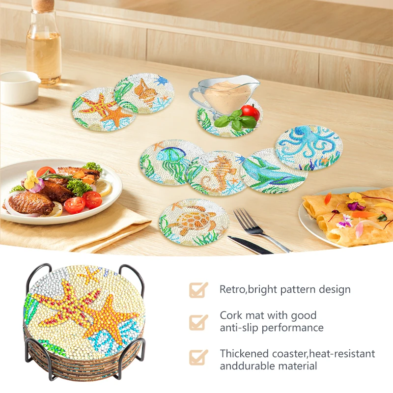 

CHENISTORY 6pcsets Diamond Painting Coasters Kits With Holder Mandala Flowers Diamond Coasters Art Kits For Adults Home Decor