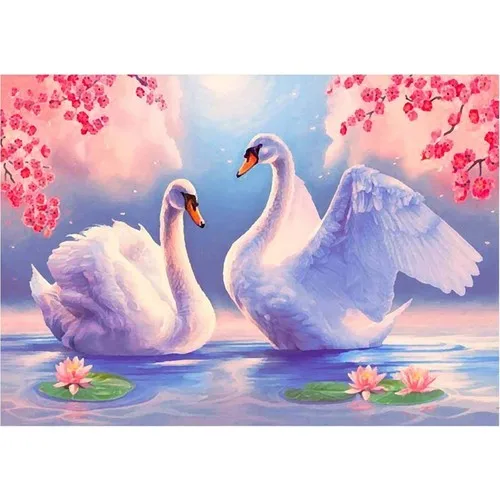 Hobigun Diamond Mosaic Table Diamond Painting Kit Puzzle 50 X40-Swans and Lotus