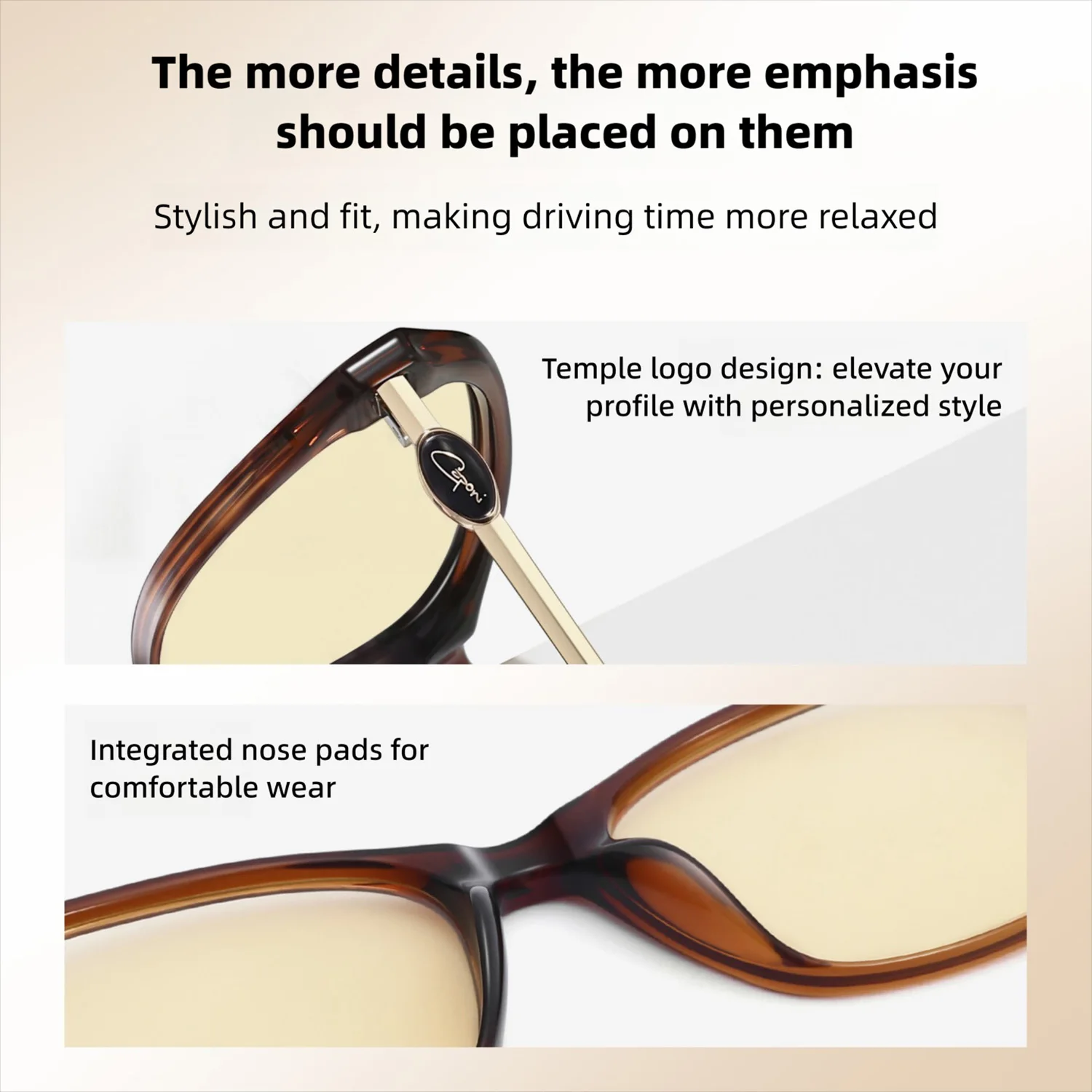 CAPONI Night Vision Sunglasses Women Light Outdoor Driver Sun Glasses Photochromic UV400 Oil-proof Lenses Brown Shades BSYS34204