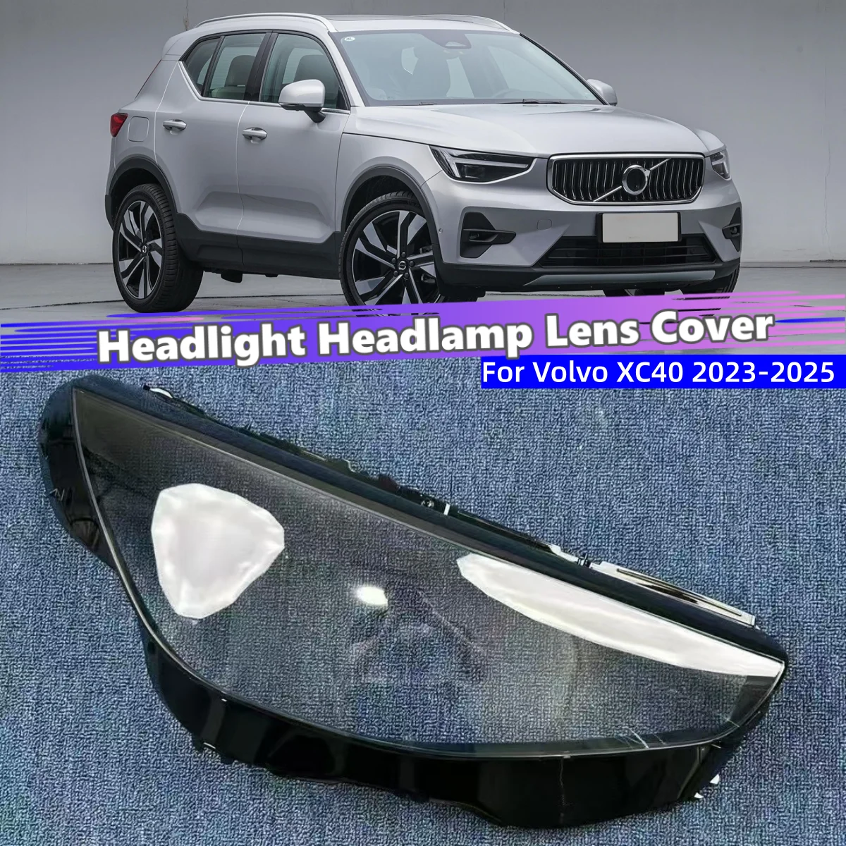 

For Volvo XC40 2023 2024 2025 Car headlight cover Lamp Shade Headlamp Shell Transparent Lampshade Headlight Cover Lens