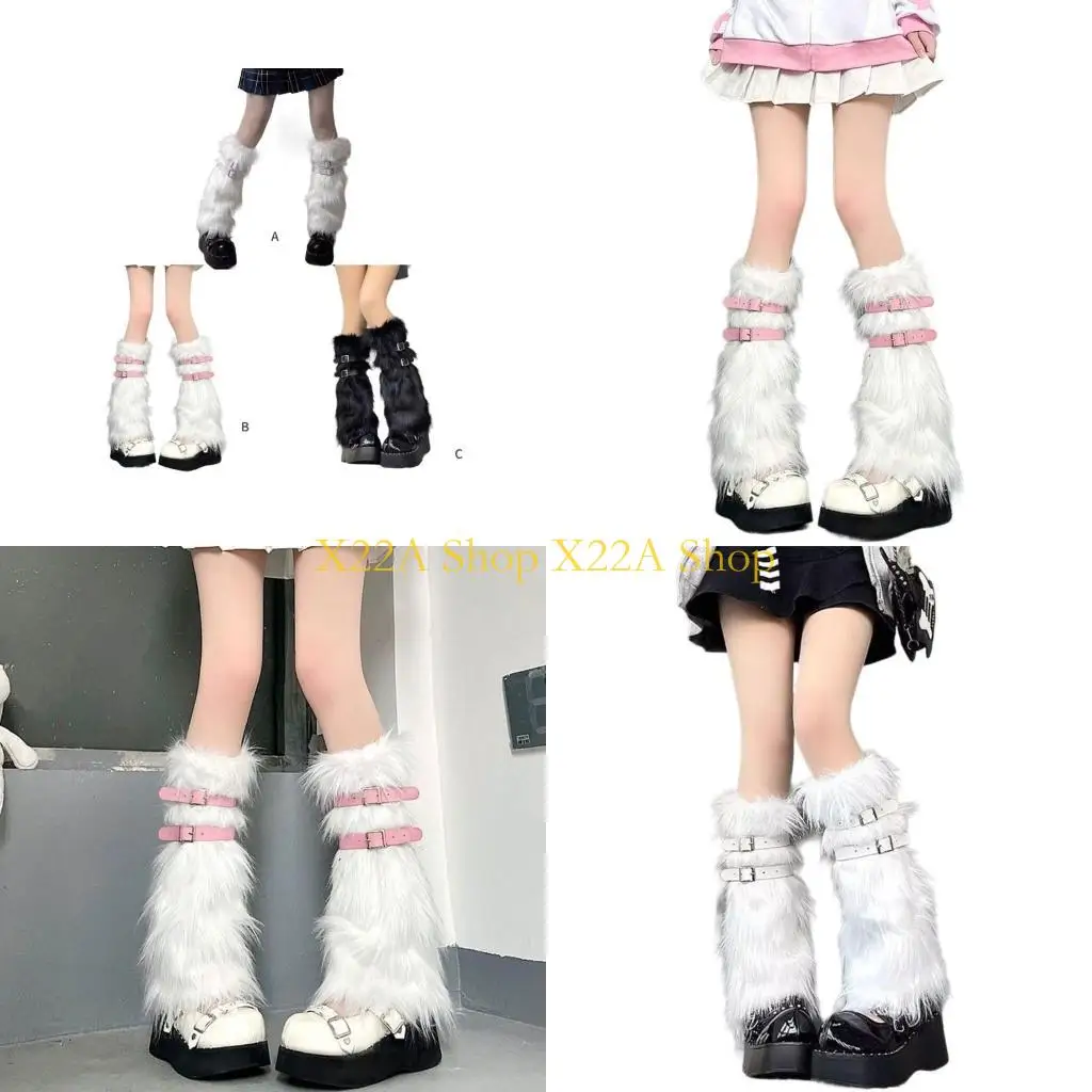 

Unique Women's Faux Furs Leg Warmers Boot Winter Warm Foot Cover Y2K JK Uniform Clothes