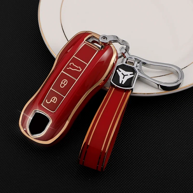 Auto Shell Fob For Porsche 971 Cayenne Macan Panamera 4 2018 2021 2022 GTS Turbo 4S Soft TPU Car Key Case Cover Keychain Keyring