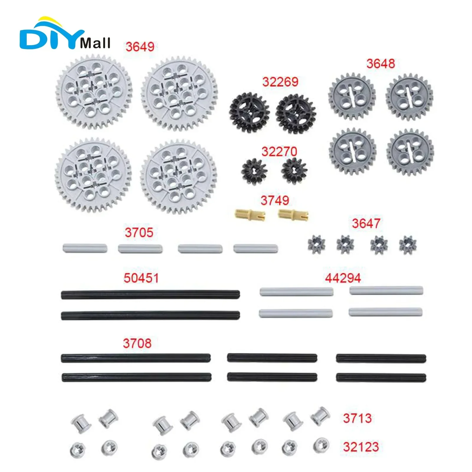 MOC Technical Gear Axle Pack with Frictionless Cross Pins for legoeds 10928 51416 3649 3648 Technical Parts