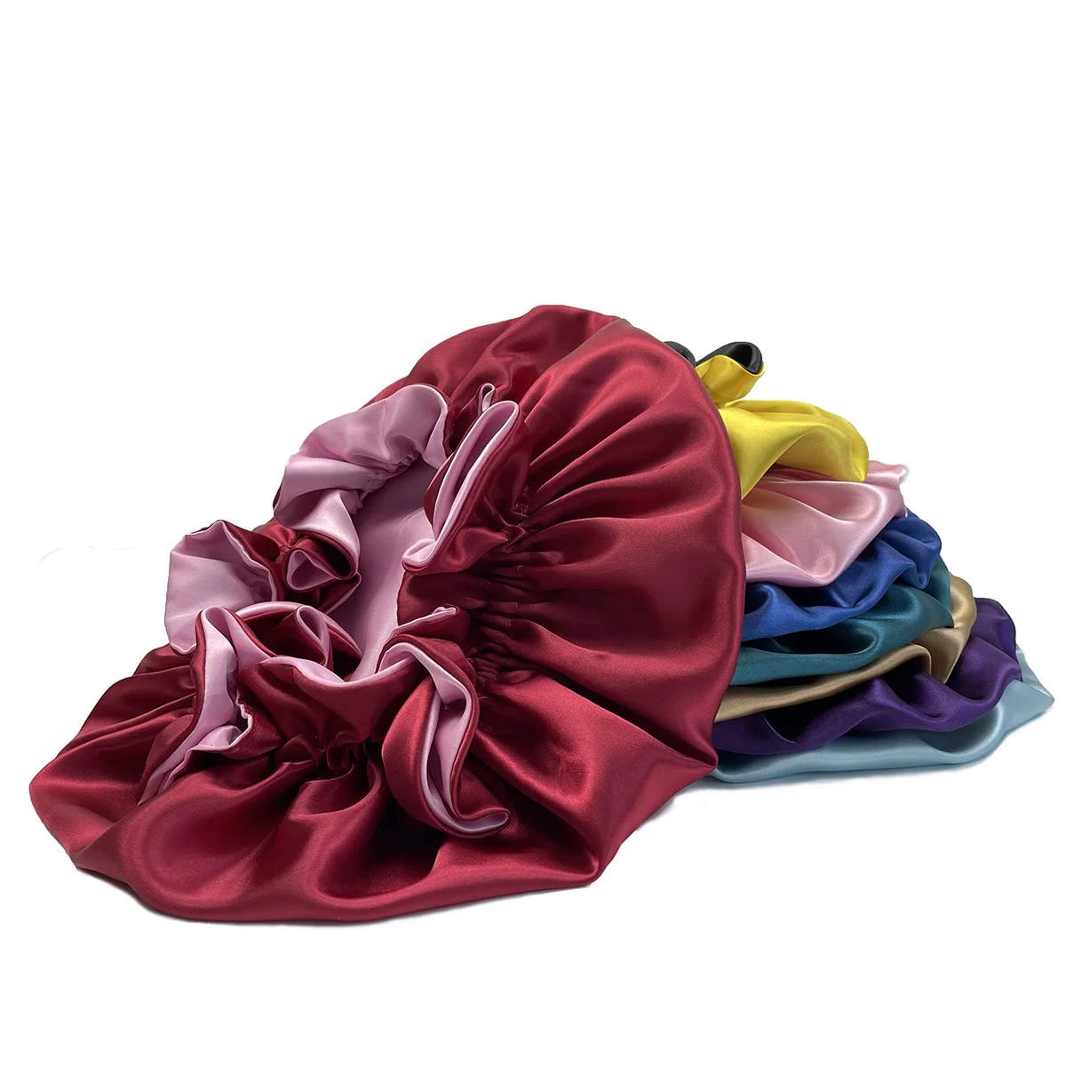 New Solid Women Satin Bonnet Fashion Stain Silky Big Bonnet for Lady Sleep Cap Headwrap Hat Hair Wrap Accessories Wholesale