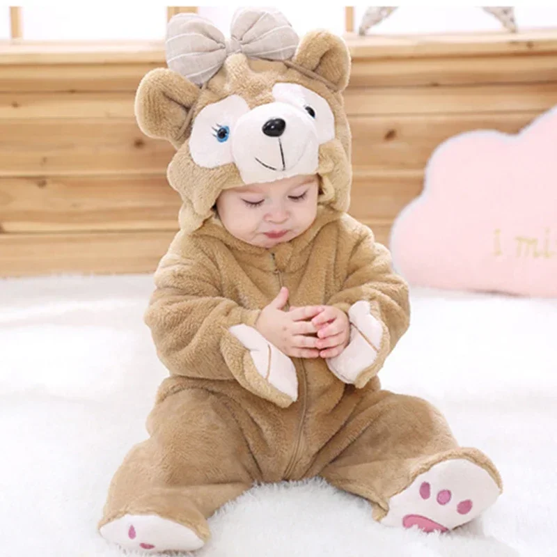 

Newborn Baby Long Sleeve Duffy Bear Cosplay Costume Cute Animal Rompers Hooded For Boys Girls Warm Cotton Footed Overall Clothes