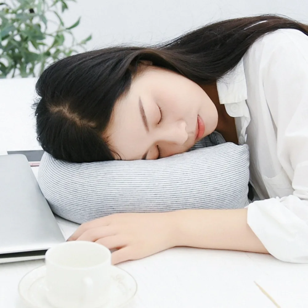 

Household U Shaped Travel Neck Pillow Foam Particles Japanese Style Sleep Neck Support Soft Buckle Design Nap Pillow Airplane