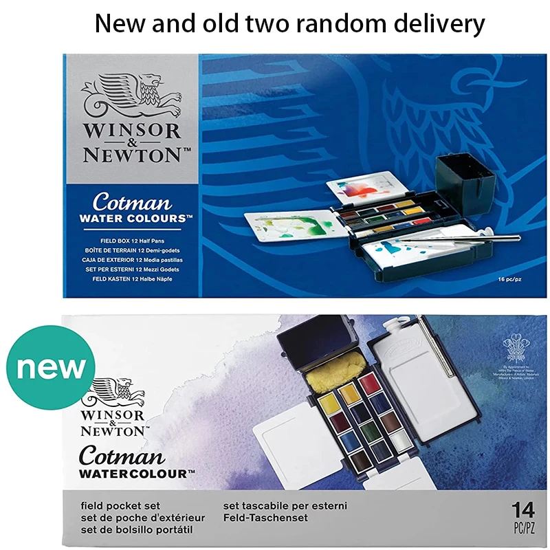 Winsor & Newton-White Box Algodão Conjunto De Viagem Aquarela, portátil Meio Bloco De Luxo Esboço Pintura Pigmento, pintado à mão, 12 Cores