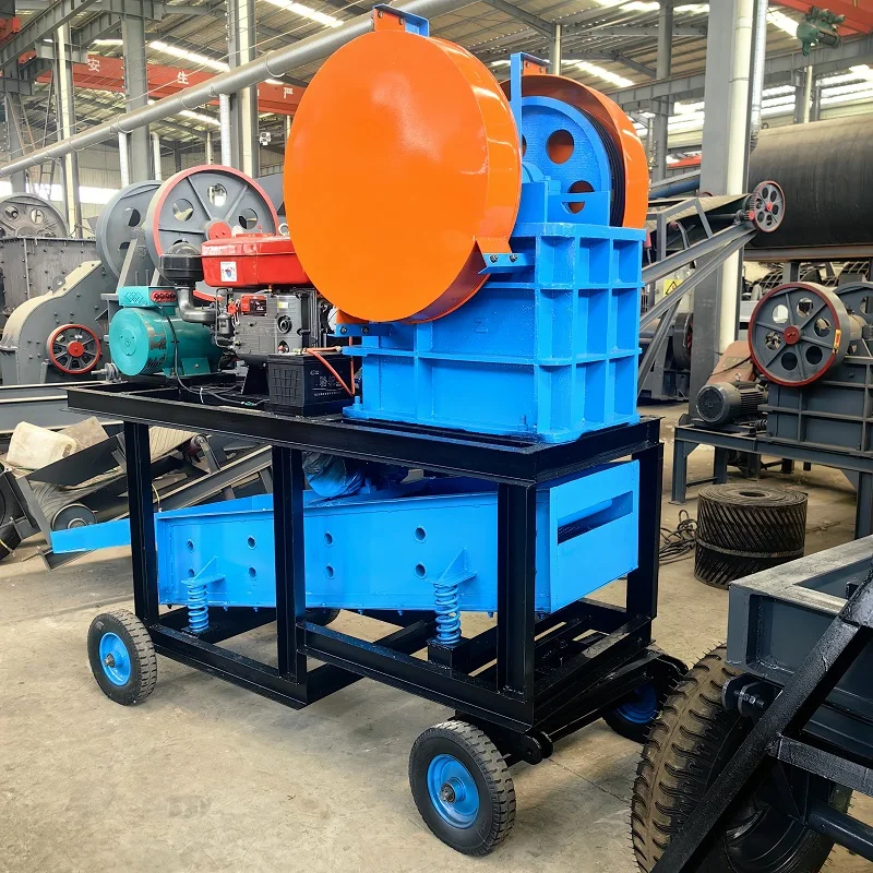 เครื่องบดหินควอตซ์แบบพกพาขนาดเล็ก 10-90 ตันต่อชั่วโมง, โรงงานบดทองคำขนาดเล็ก, เครื่องบดแบบกรามเคลื่อนที่ใช้เครื่องยนต์ดีเซล