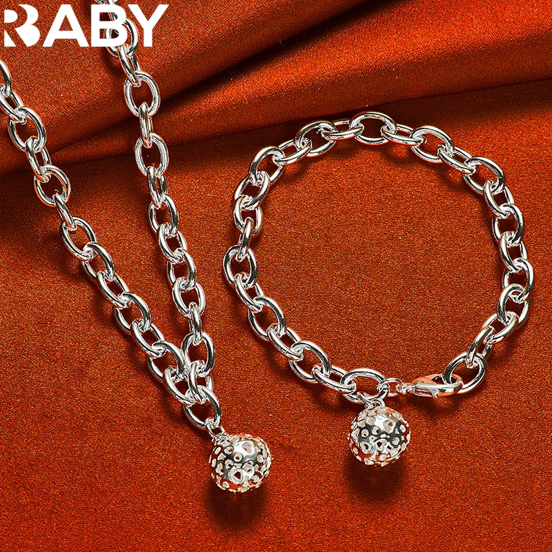 

925 Sterling Silver Hollow Heart Round Ball Pendant Necklace Bracelet For Women Fashion Jewelry Set Wedding Charm Accessories