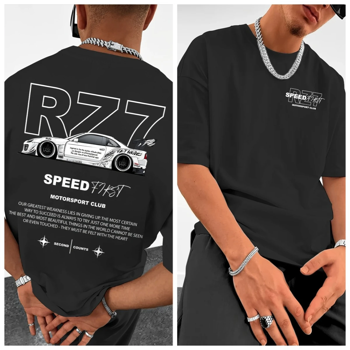 2026 New Family Matching T‑Shirt R77 Motorsport Club JDM Drift Race Car Motivational Quote Back Print Oversized Cotton ShortTops