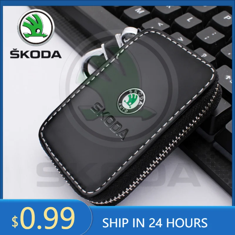 Наклейка на автомобиль для Skoda, износостойкий чехол-кошелек для ключей из натуральной кожи, прочный брелок-ключница, долговечный защитный чехол для автомобильных ключей