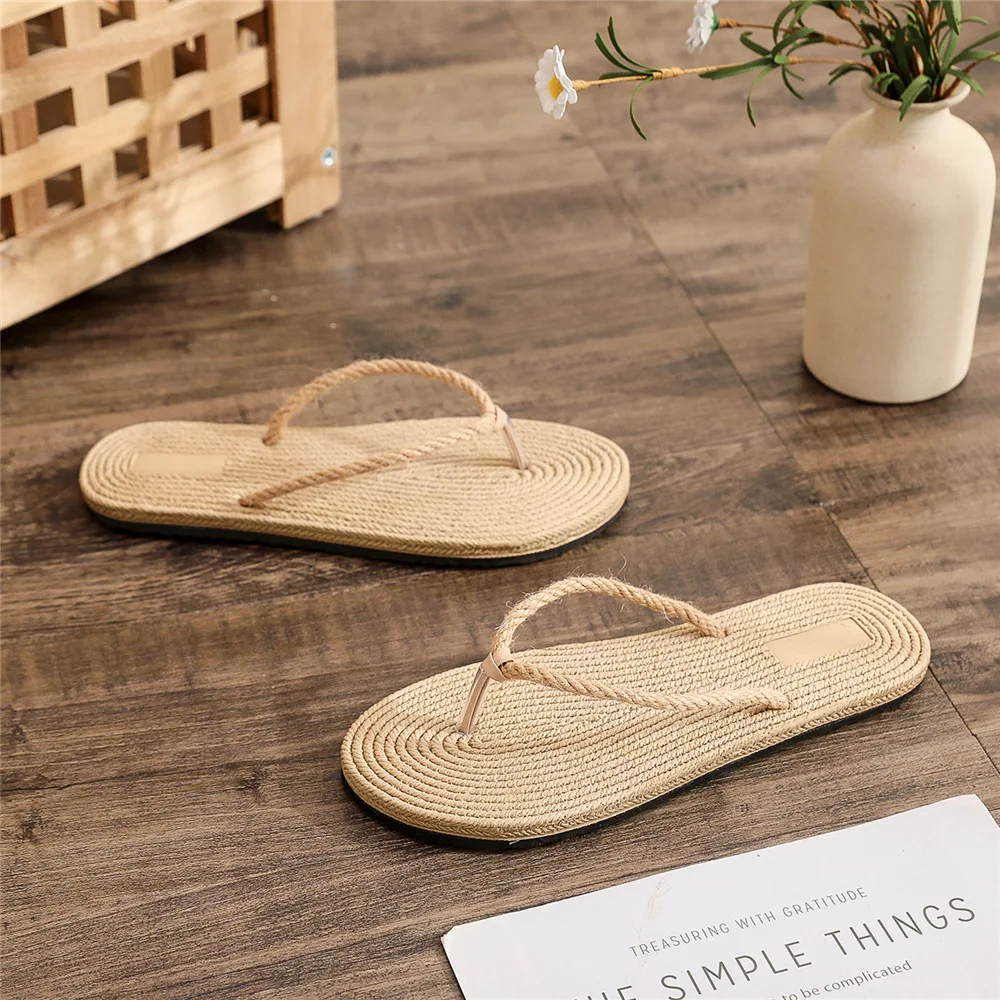 2024 Women Indoor Floor Flat Shoes Linen Flip Flops Home Slippers Female Slipper Comfortable Ladies Beach Slide Chaussure Femme