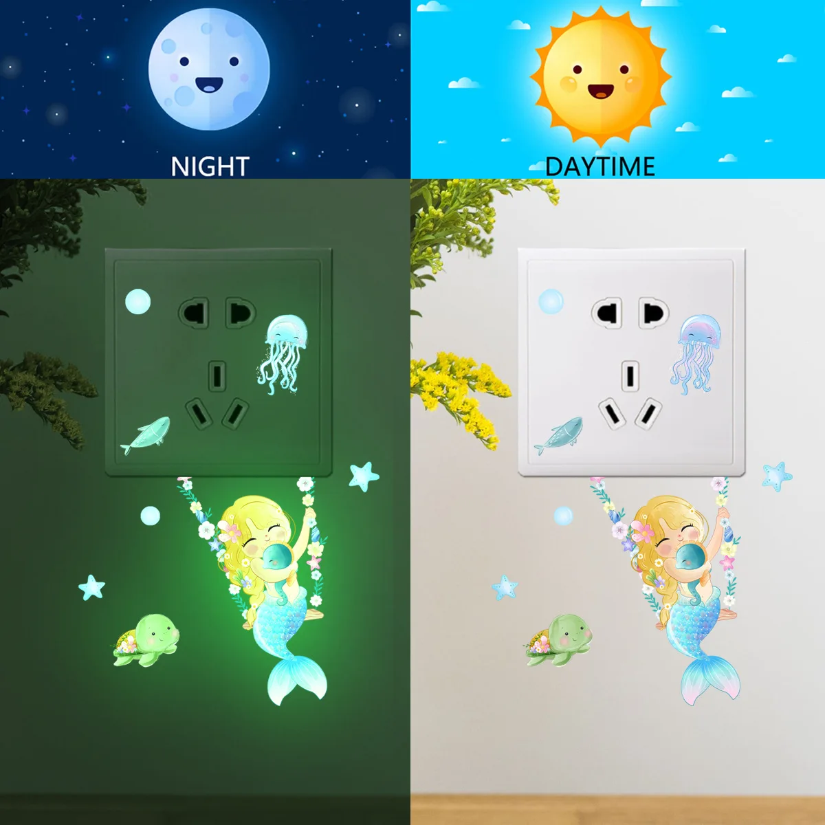 Luminous Fairy Mermaid Wall Stickers Kids Bedroom Home Decor Glow In The Dark Fairy Butterfly Decal Stickers Switch Wallpaper
