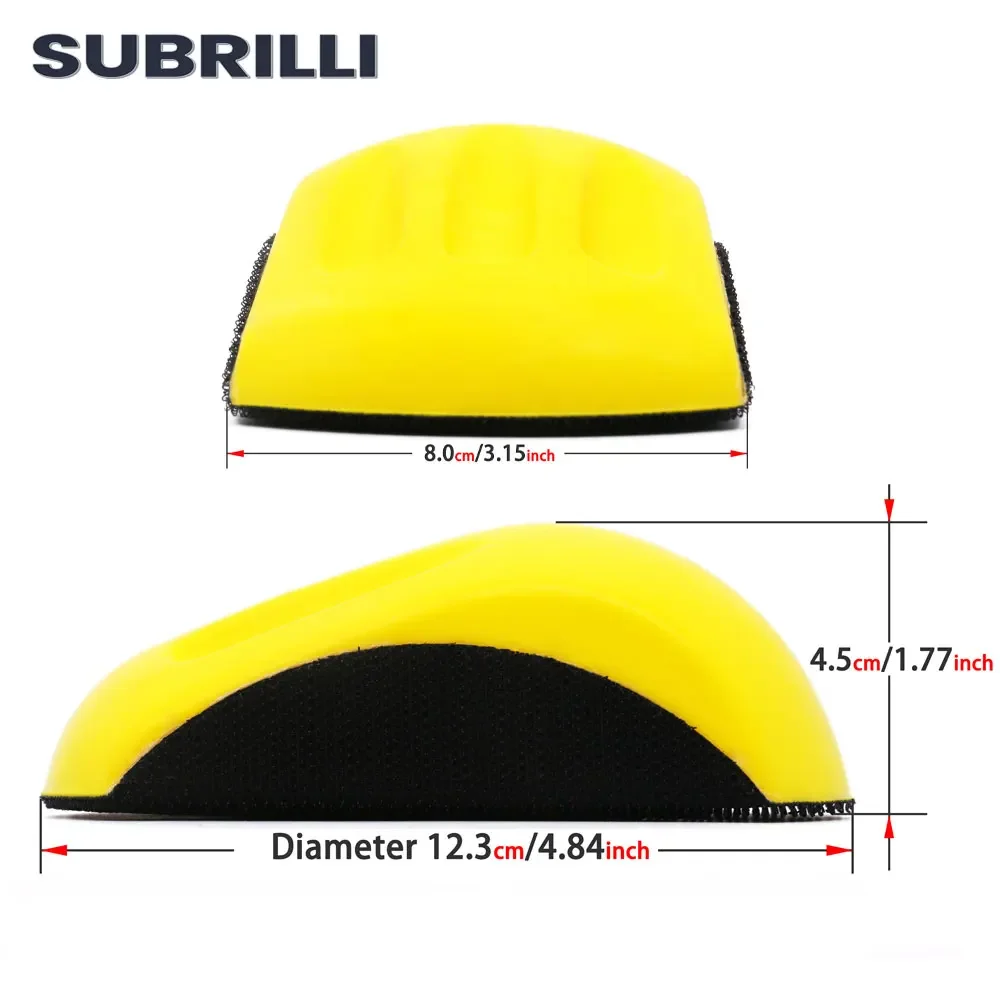 Subrilli 2 peças disco de lixa em forma de mouse 5 polegadas espuma pu bloco de moagem manual lixa abrasiva suporte manual almofada de apoio