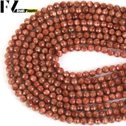 2/3/4mm Faceted Round Natural Golden Sand Stone Charms Loose Beads For Jewelry Making Findings DIY Crafts Bracelets Accessories