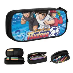 Estuches de lápices de capitán Tsubasa de Manga de fútbol japonés coreano para niñas y niños, bolsa de bolígrafo personalizada de gran capacidad, caja de accesorios escolares