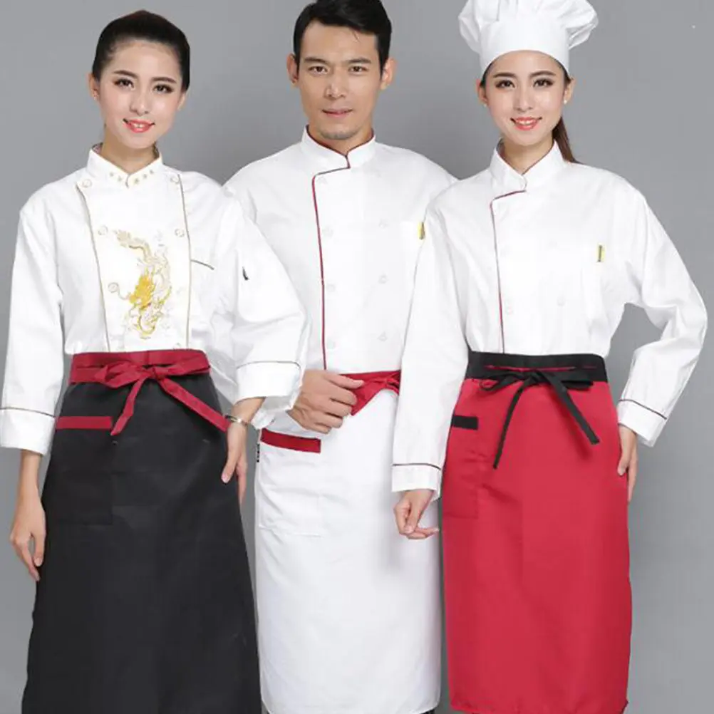 

Фартук поварской унисекс, короткий, на талии, из хлопка и полиэстера, с карманом, для поваров, официантов, официанток, для кухни, приготовления пищи, кемпинга