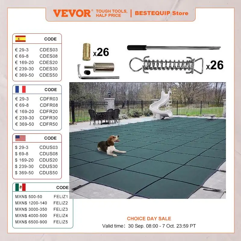 

VEVOR Swimming Pool Cover Inground Green Mesh Solid Rectangle Pool Safety Cover for Winter Home Safety Swimming Pool Cover