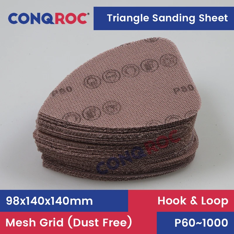 98x140mm Triangle Sanding Sheets Dust Free Mesh Grid Aluminum Oxide Mouse Shape Sanding Pads Hook & Loop 50-Piece Grit P60~1000