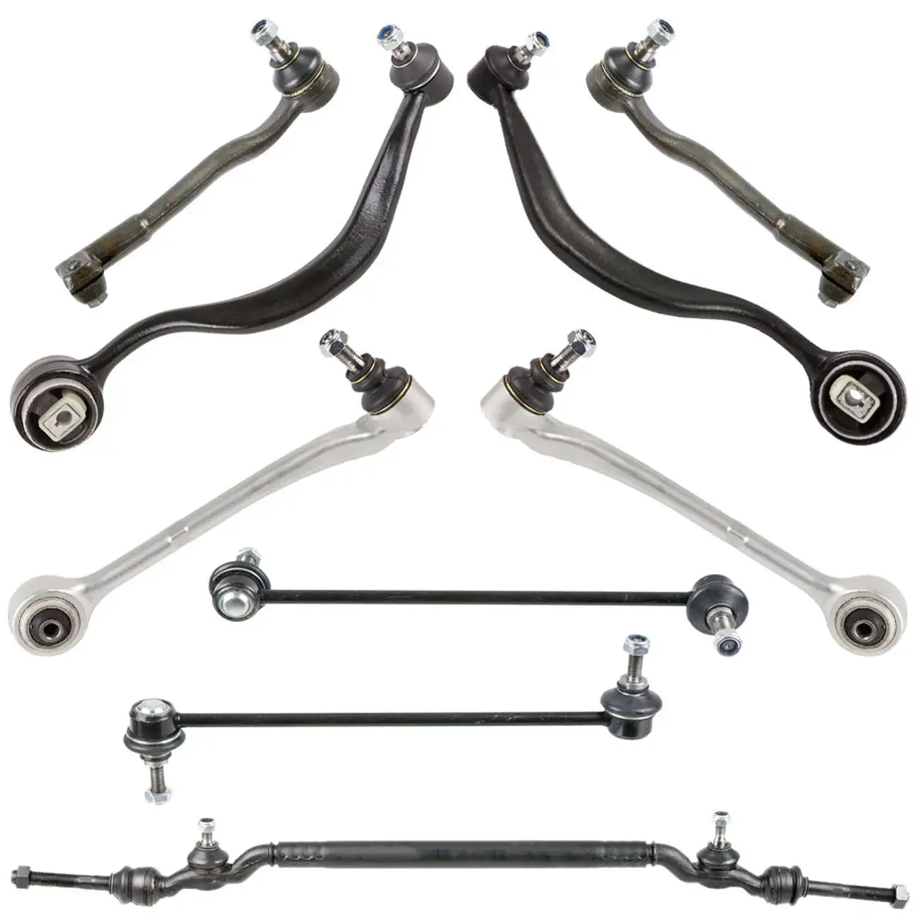 

Free shipping 9PCS Front Lower Control Arms Tie Rod Sway Bar Center Drag Link Kit for 1 E38