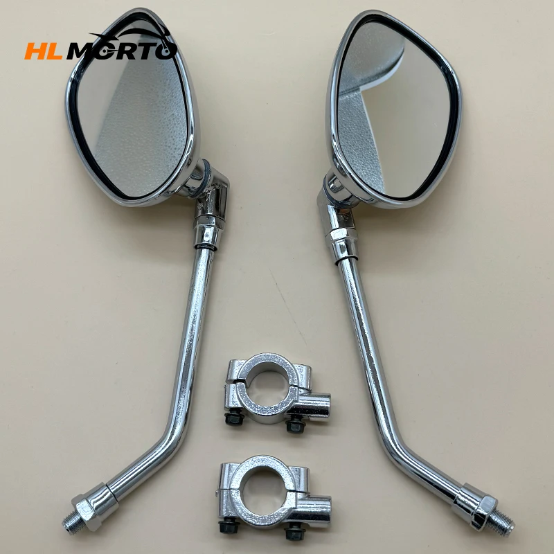 Image of 1 Paar 22 mm M10 Chrom-Rückspiegel mit Halterung für Motorrad, Motocross, Roller, ATV, E-Bike, Motorrad, Seitenspiegel, Rückansicht