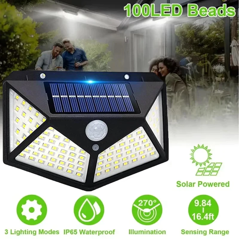 

100 LED Multifunctional Solar Lamp Outdoor Garden Decoration Solar LED Light Waterproof 3 Modes Spotlight with Motion Sensor