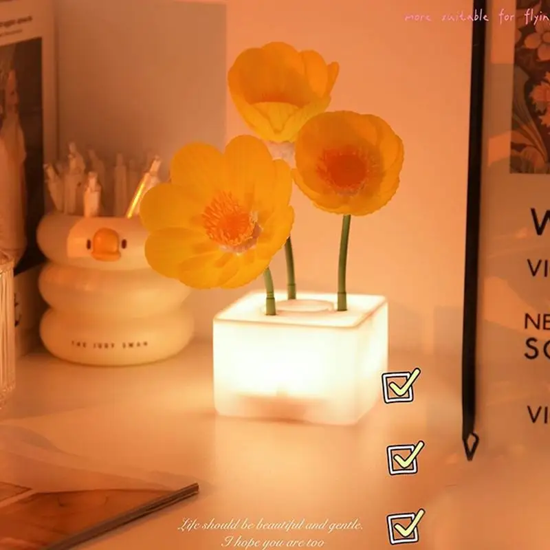 Lámparas de flores para dormitorios, luz de noche junto a la cama, lámpara de escritorio regulable, decoración del hogar, lámpara inalámbrica para habitación de niños y sala de estar