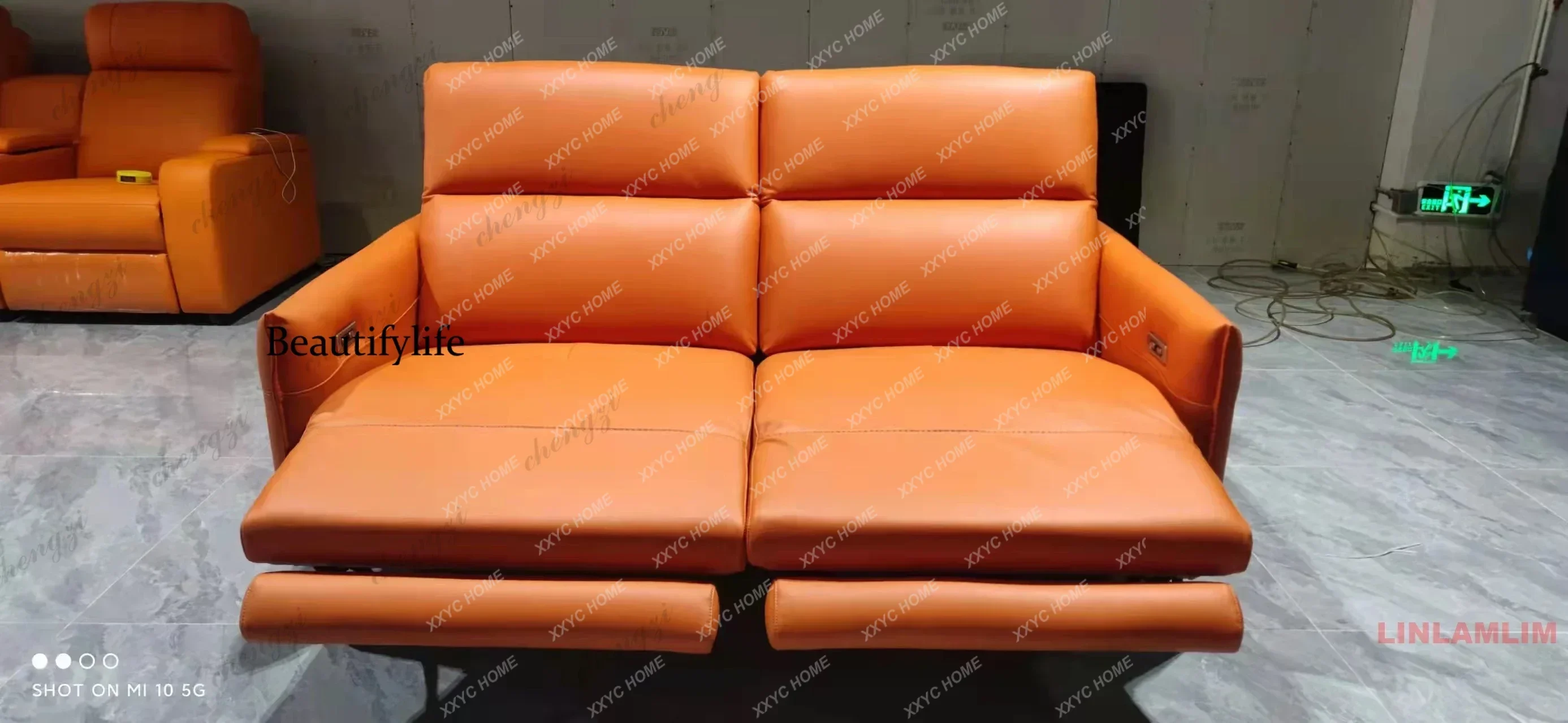 A Modern Power Reclining Couch Luxury 3-Seater Genuine Leather Dual Motors Electric Recliner Sofa Adjustable Backrest and Head