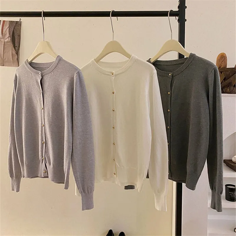 

AOSSVIAO Autumn Winter New Cardigan Women's Tops 2025 Retro Single Breasted Female Casual Solid Long Sleeve Knitted Sweater