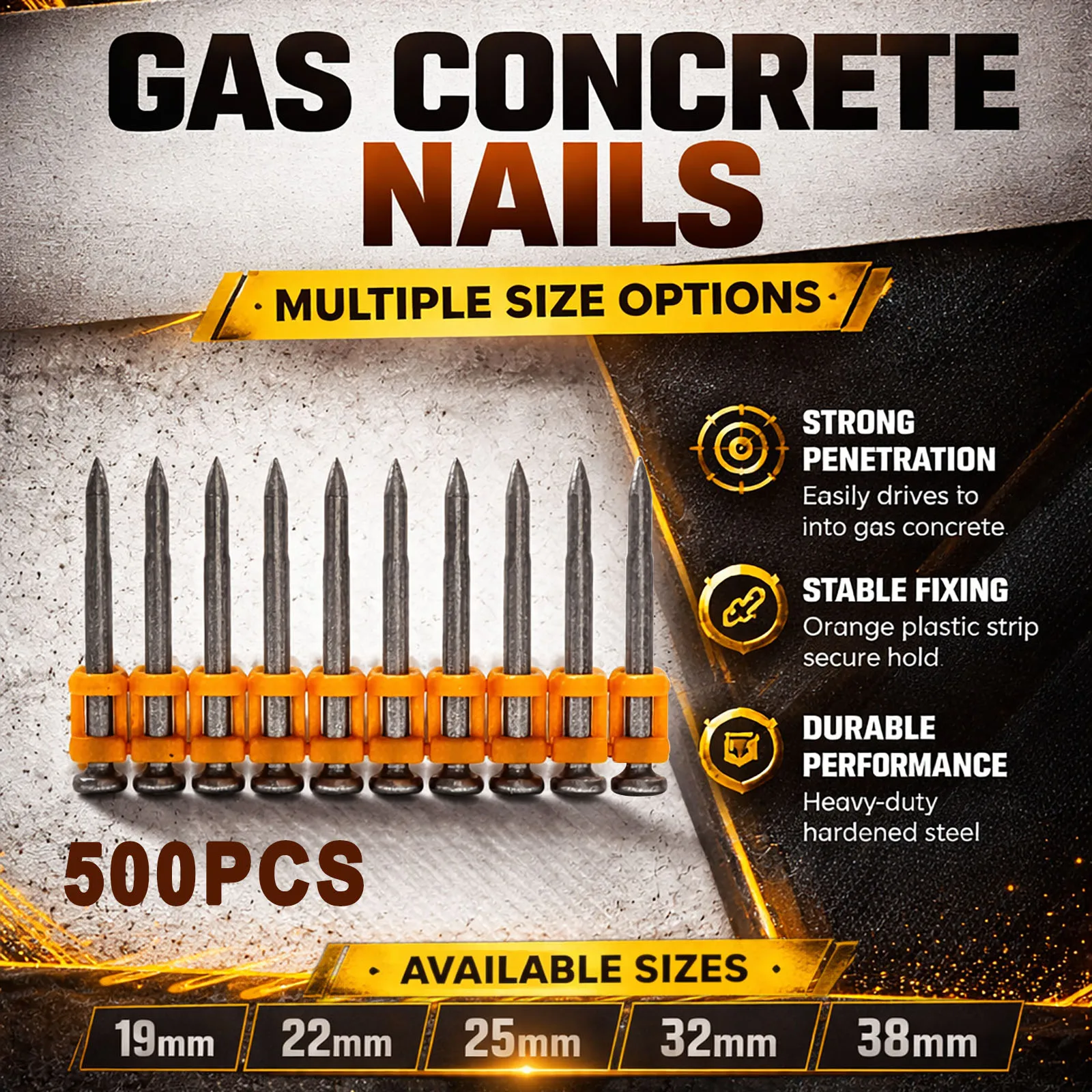 

Fastening Nails Pins For Concrete 3.0mm Steel Collated Strips 500PCS 19-38mm Nails For Cordless Gas Installation Tools