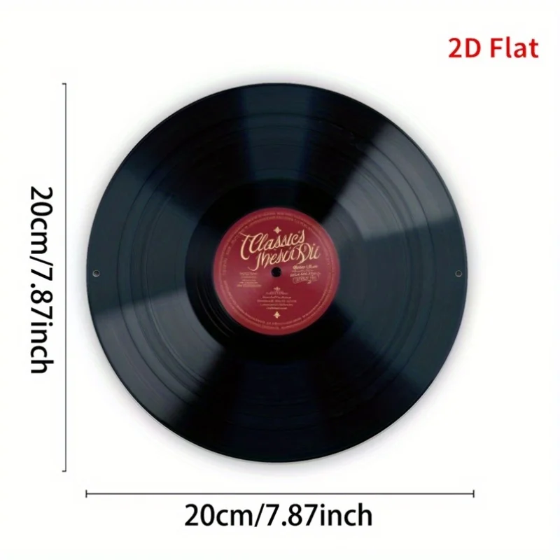 2D Flat - a 2D Flat Metal Sign with a Retro Vinyl Record Design, Measuring 20.32X20.32 cm, Featuring a Red Label. This Classic M