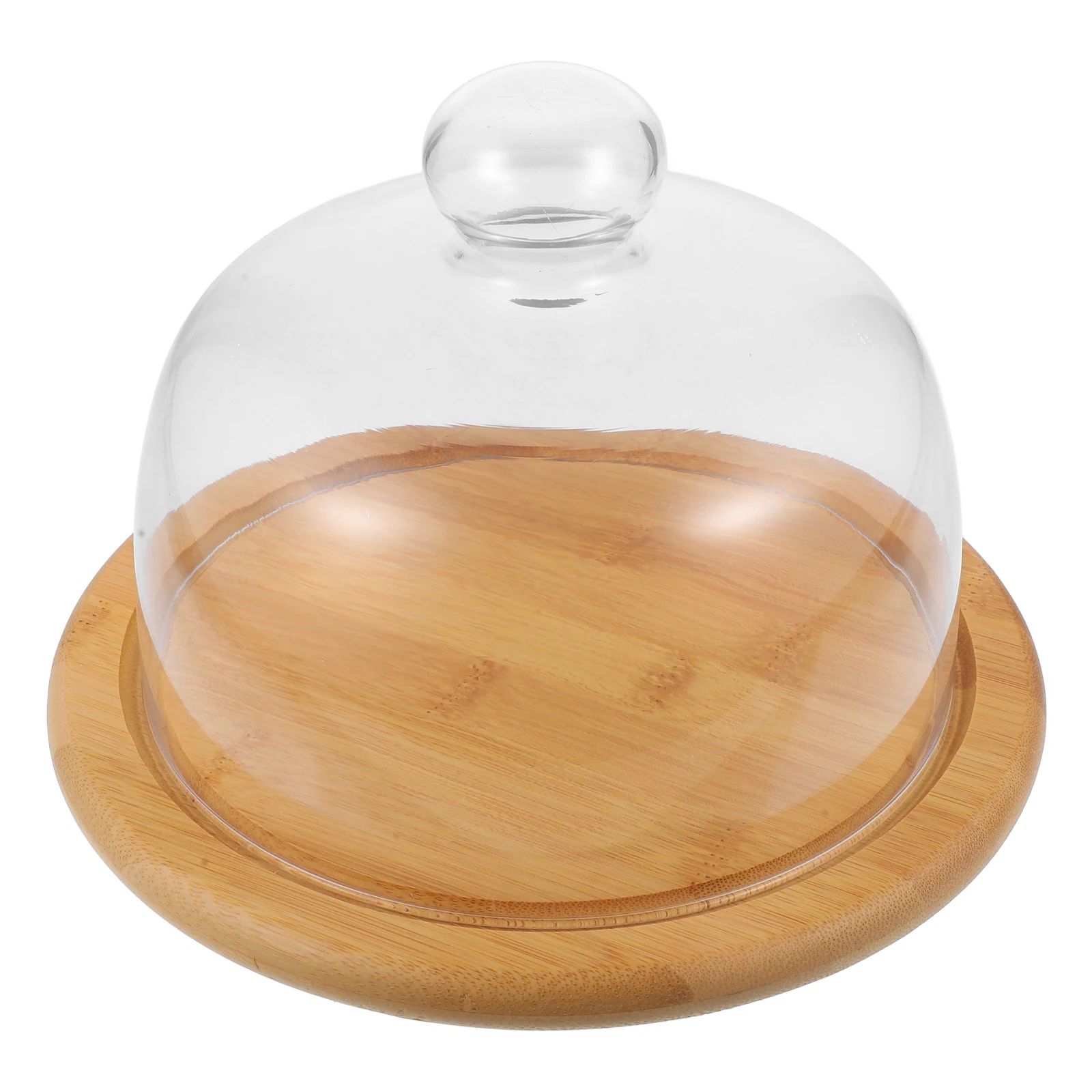 

Cake Display Tray Glass Bamboo Cover Dessert Platter Holder Pastry Snack Bread Plate Household Sturdy Hygienic Creative Kitchen
