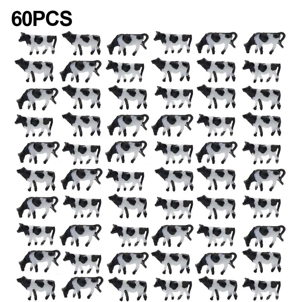 60Pcs HO/N Scale Model Miniature Horses Cows Farm Animals 1:150 ABS Plastic Toys For Prairie Scene Layout Diorama Kits Figurines